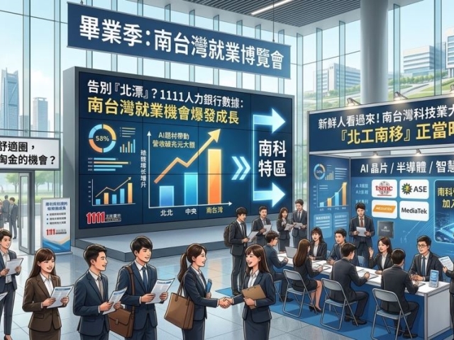 就業板塊大位移！1111：2026上半年南部職缺成長率稱霸